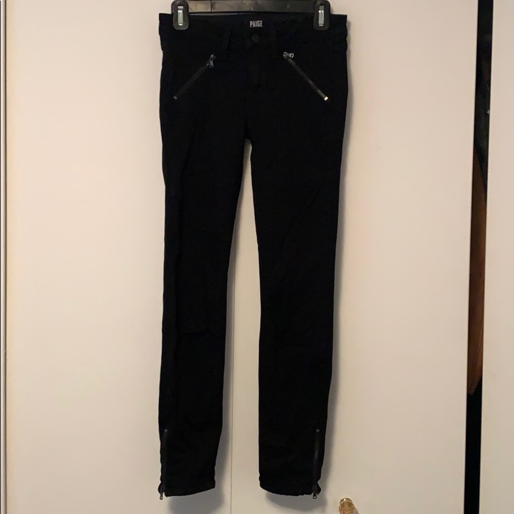 Paige Denim Black Moto Zip Jeans size 26